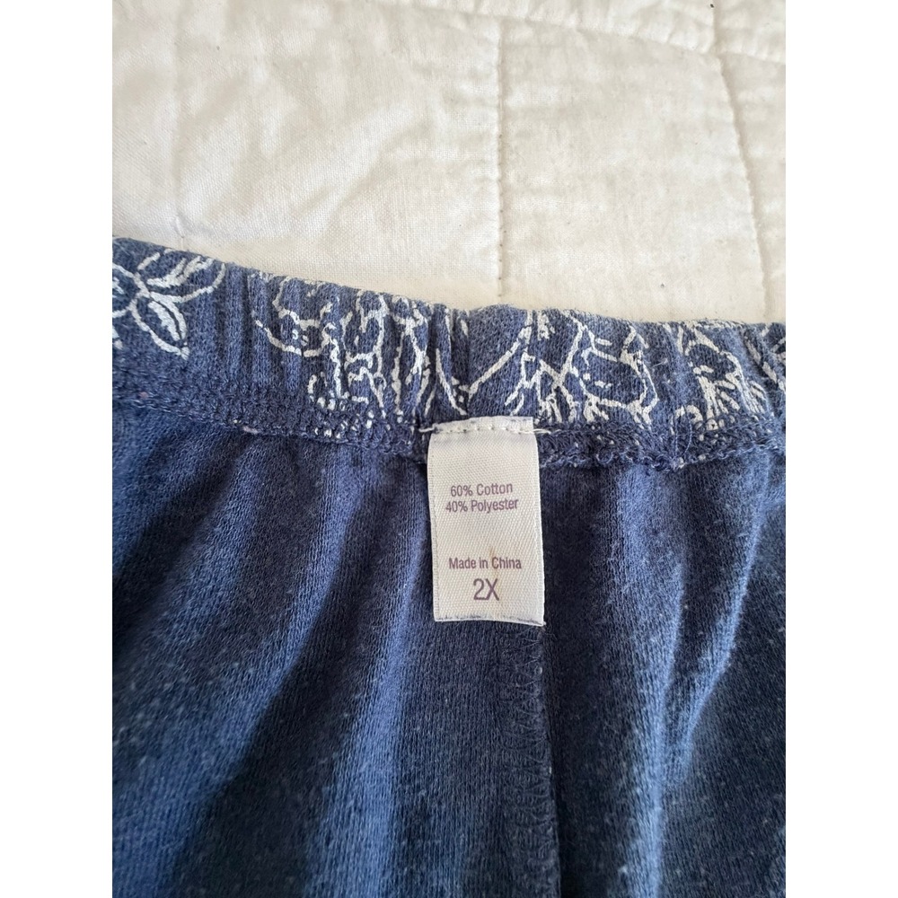 Denim & Co Navy Floral Pajama Pants 2X Blue White Wide Leg Lounge A294061 - Picture 5 of 9